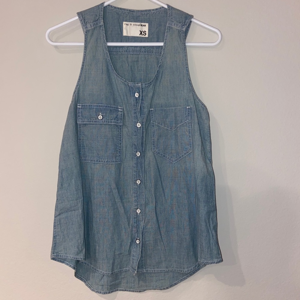 Rag & Bone Jean Denim Top Sleeveless Button Down